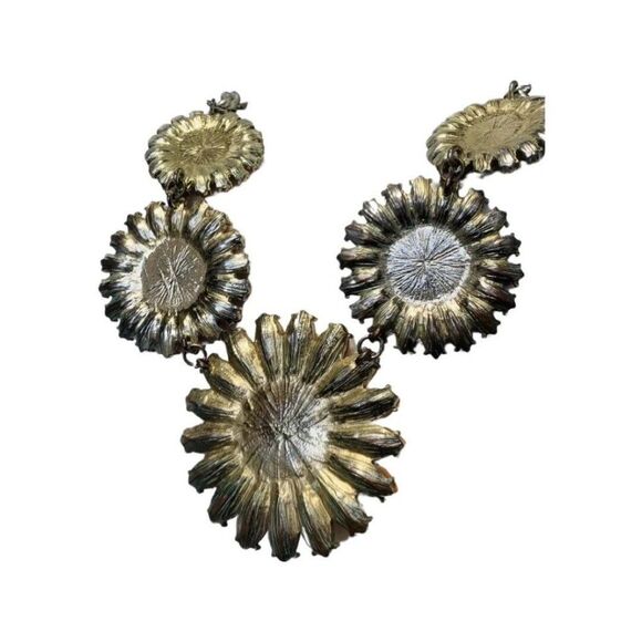Women’s Peach Faceted Rhinestone Graduated Flower Vintage Statement Necklace 19” - Picture 5 of 9